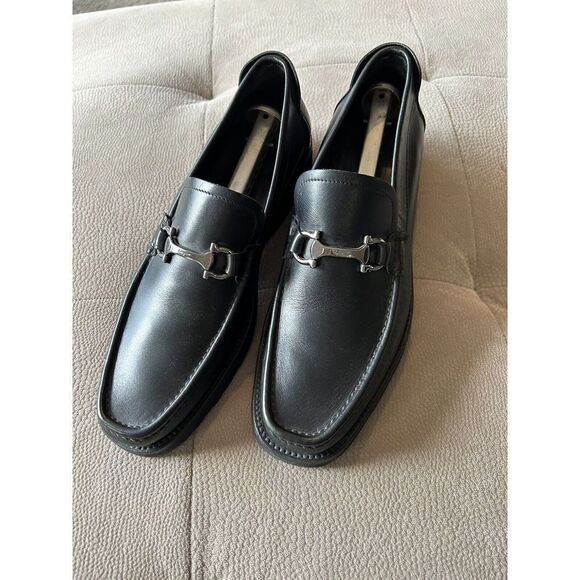 SALVATORE FERRAGAMO MEN\'S BLACK LEATHER HORSE BIT LOAFERS SHOES 9D main image 8